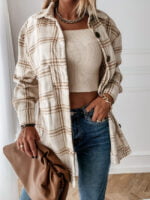 Plaid Print Pocket Buttoned Jacket