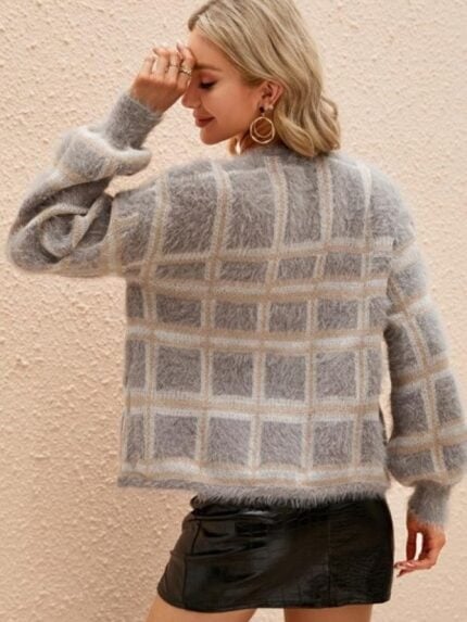 Plaid Puff Sleeve Mohair Jacket