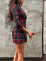 Plaid V-neck Lapel Suit Dress