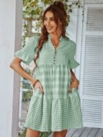 Plaid button patchwork dress