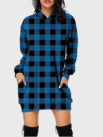 Plaid pocket Mid-length sweatshirt dress