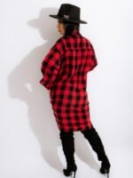 Plaid print button-up shirt dress