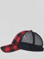 Plaid-print mesh-paneled hat