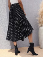 Pleated polka dot elastic waist skirt