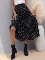 Pleated polka dot elastic waist skirt