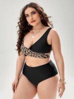 Plus Black Leopard Panel Swimsuit