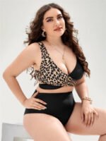 Plus Black Leopard Panel Swimsuit