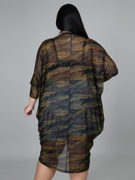 Plus Camo Sheer Botton Front Jacket