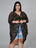 Plus Camo Sheer Botton Front Jacket