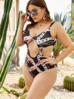 Plus Fashion Print Cutout One Piece Swimsuit