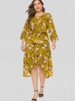 Plus Floral Leopard Irregular Dress