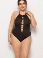 Plus Halter Hollow One-Piece Swimsuit