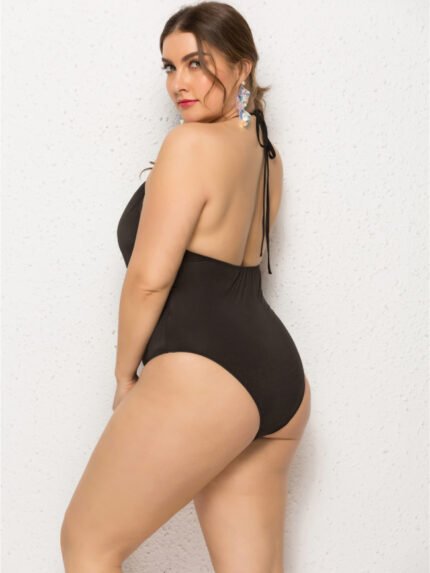 Plus Halter Hollow One-Piece Swimsuit