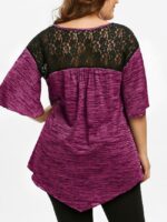 Plus Lace Cross Irregular Ruffle Sleeve Panel Top