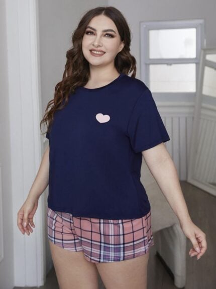 Wholesale Plus Love Plaid Casual Loungewear