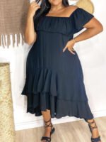 Plus Off Shoulder Layered Hem Dress