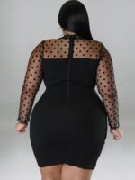 Plus Polka Dot Printed Mesh Panel Sexy Dress