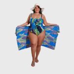 Plus Printed Swimsuit Shawl Two Piece