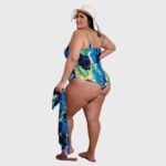 Plus Printed Swimsuit Shawl Two Piece