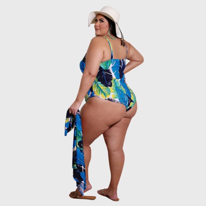 Plus Printed Swimsuit Shawl Two Piece