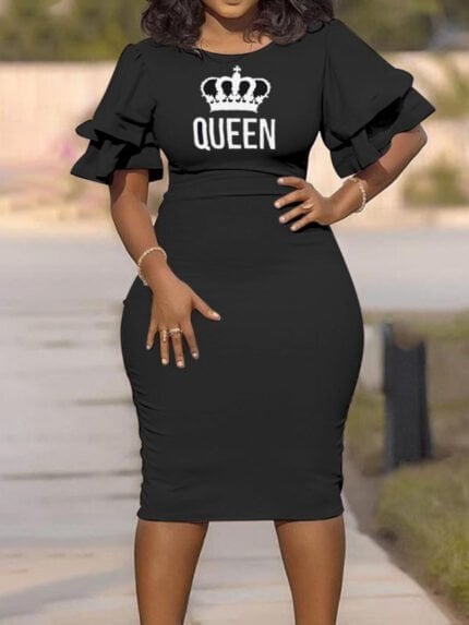 Wholesale Plus QUEEN Letter Print Dress