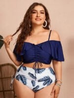 Plus Ruffled Drawstring High Waist Swimsuit-Wholesale