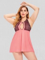 Plus Size Hollow Out Lace Bra Splicing Babydoll