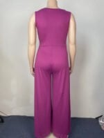 Plus Solid Color Sleeveless V-Neck Jumpsuit