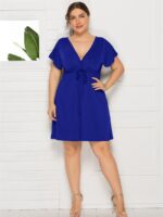 Wholesale Plus Solid Color V-Neck Drawstring Dress