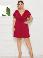 Wholesale Plus Solid Color V-Neck Drawstring Dress