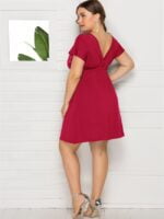 Wholesale Plus Solid Color V-Neck Drawstring Dress