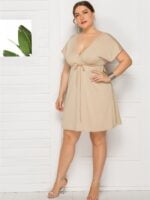 Wholesale Plus Solid Color V-Neck Drawstring Dress