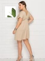 Wholesale Plus Solid Color V-Neck Drawstring Dress