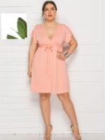 Wholesale Plus Solid Color V-Neck Drawstring Dress