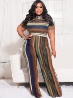 Wholesale Plus Striped Print Casual Two Piece Set