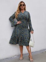 Plus V-neck Floral Print Dress