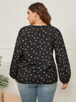 Plus V-neck Heart Printed Blouse