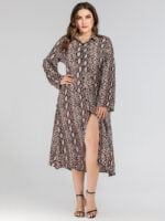 Plus lapel Snakeskin Print Button Dress