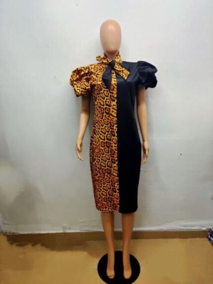 Plus leopard-paneled bow dress