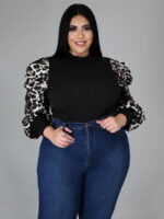 Plus leopard stripe lantern sleeve top