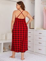 Plus plaid backless suspender nightdress