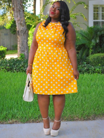 Wholesale Plus retro polka dot bow dress