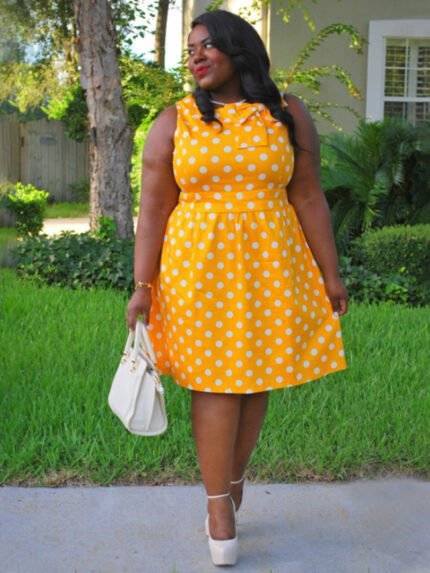 Wholesale Plus retro polka dot bow dress