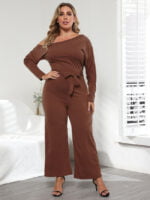 Plus sloping shoulder irregular jumpsuit