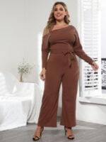 Plus sloping shoulder irregular jumpsuit