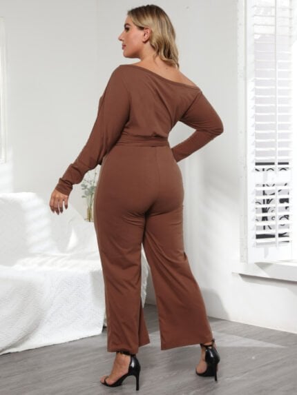 Plus sloping shoulder irregular jumpsuit