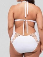 Plus solid color lace-up halterneck swimsuit