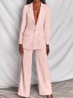 Pocket Decor Lapel Jackt and Pants Suit