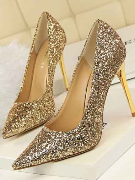 Point Toe Glitter Decor Stiletto Heels