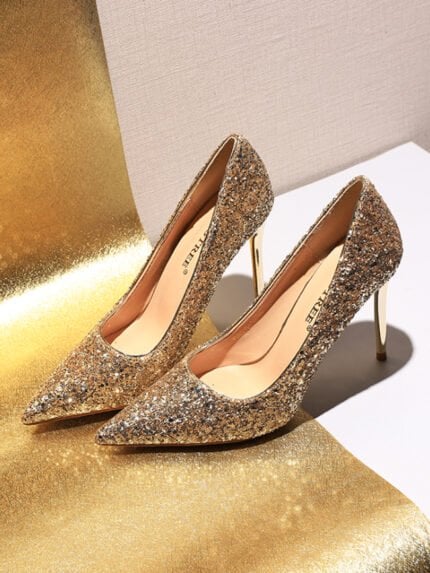 Point Toe Glitter Decor Stiletto Heels